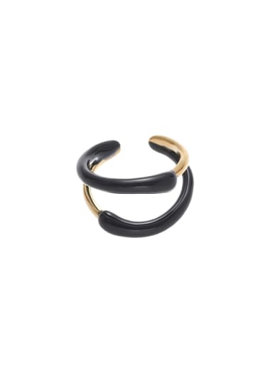 Black Dropping Oil Ring Brass Enamel Geometric Minimalist Stackable Ring