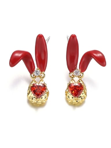 Brass Enamel Rabbit Cute Stud Earring