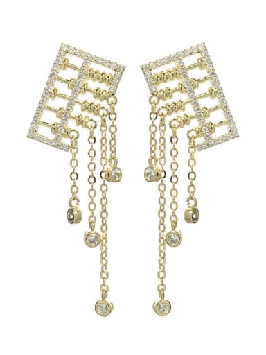 golden Brass Cubic Zirconia Tassel Luxury Drop Earring