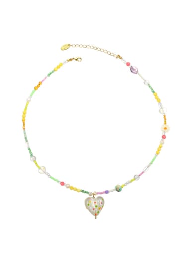 Brass Glass beads Heart Bohemia Necklace