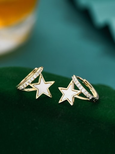 Gold ED62308 Brass Cubic Zirconia Pentagram Dainty Stud Earring