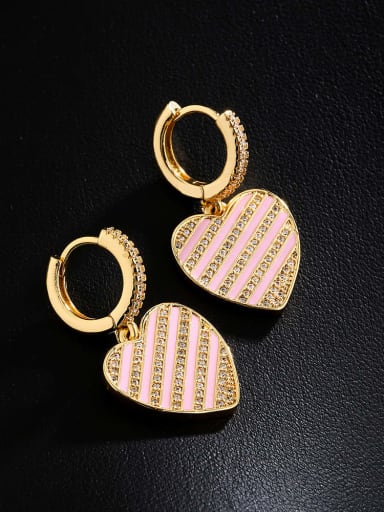 41328 Brass Cubic Zirconia Heart Vintage Huggie Earring
