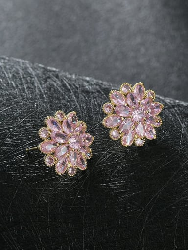 Gold pink ED81430 Brass Cubic Zirconia Flower Dainty Stud Earring