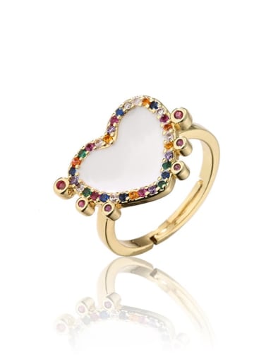 10997 Brass Enamel Cubic Zirconia Heart Minimalist Band Ring