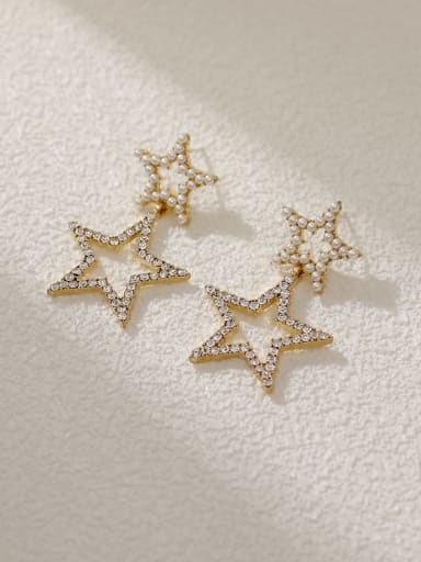 Brass Imitation Pearl Star Vintage Drop Earring