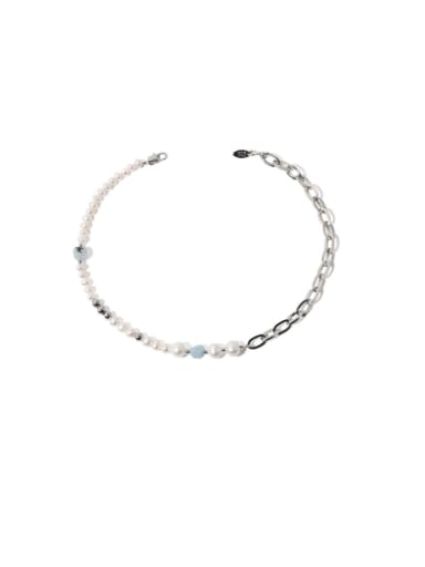 Brass Imitation Pearl Locket Vintage Asymmetric pearl geometric chain Necklace