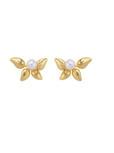Brass Imitation Pearl Leaf Minimalist Stud Earring