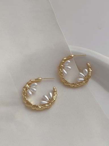 G192 Gold Brass Imitation Pearl Geometric Minimalist Drop Earring