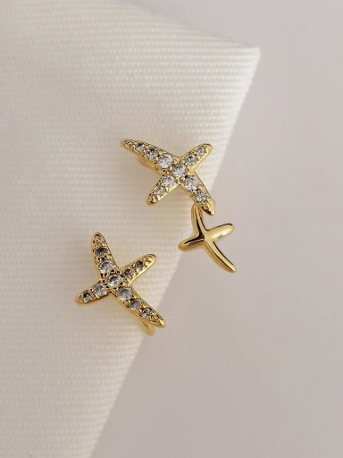 Brass Cubic Zirconia Cross Minimalist Clip Earring