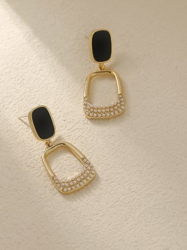14L gold pearl Brass Rhinestone Enamel Geometric Vintage Drop Trend Korean Fashion Earring