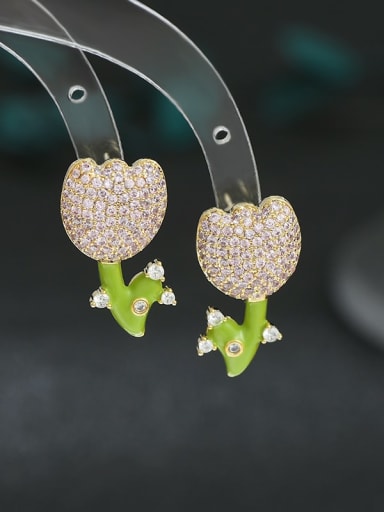 Gold ED66,469 Brass Cubic Zirconia Flower Dainty Stud Earring