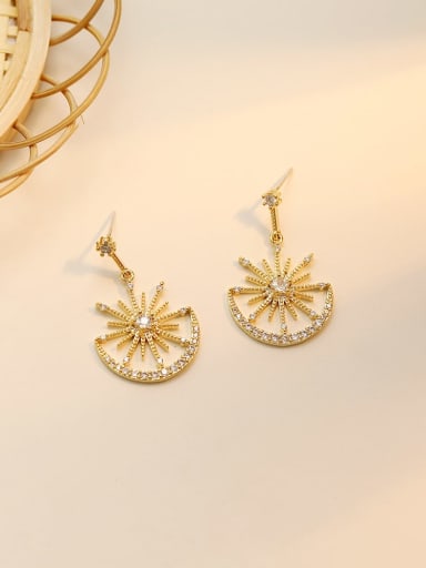 Copper Cubic Zirconia Star Moon Dainty Cluster Trend Korean Fashion Earring