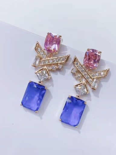 Seven colors Brass Cubic Zirconia Geometric Luxury Cluster Earring