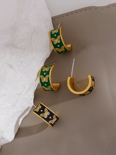Brass Enamel Butterfly Vintage Stud Earring
