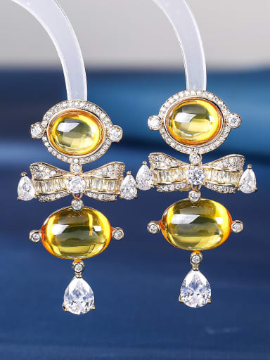 yellow Brass Cubic Zirconia Irregular Luxury Drop Earring
