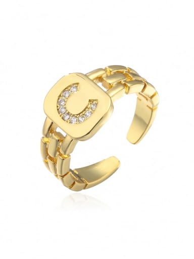 C Brass Cubic Zirconia Letter Vintage Band Ring