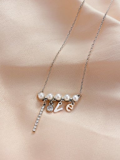 Zinc Alloy Imitation Pearl White LOVE Trend Initials Necklace