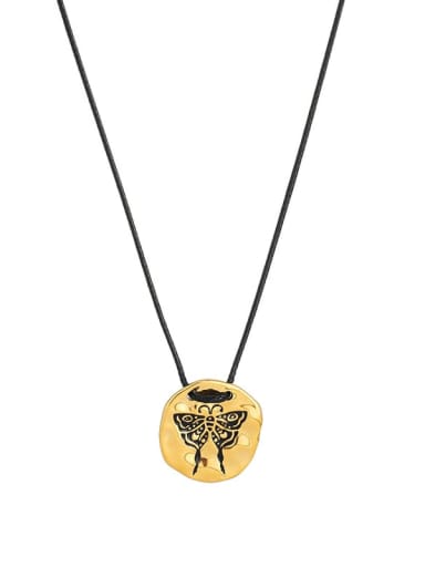 Brass Butterfly Minimalist Round Pendant Necklace
