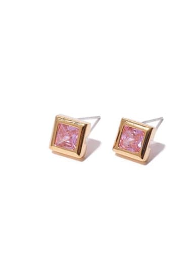 Gold Pink zirconium Earrings Brass Cubic Zirconia Square Minimalist Stud Earring