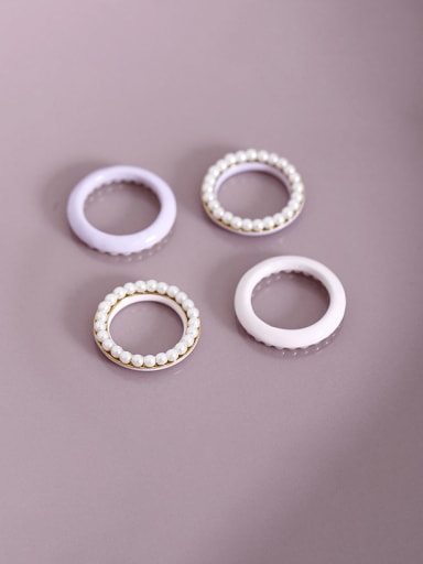 Titanium Steel Enamel Imitation Pearl Geometric Trend Band Ring
