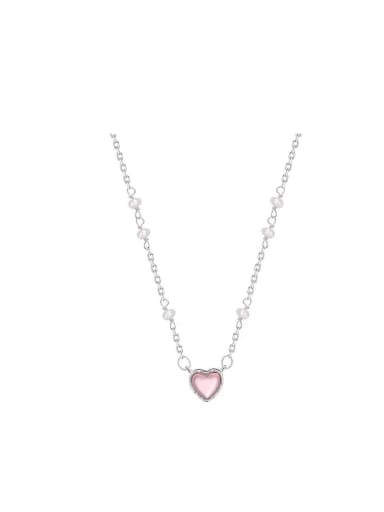 Brass Imitation Pearl Pink Heart Dainty Necklace