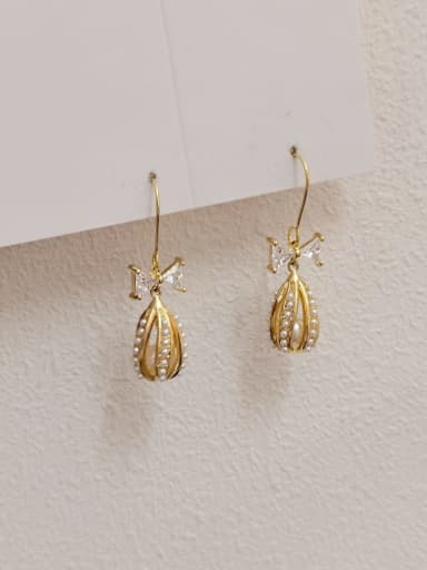 Brass Imitation Pearl Water Drop Minimalist Hook Earring