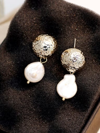 Copper Freshwater Pearl Geometric Vintage Drop Trend Korean Fashion Earring