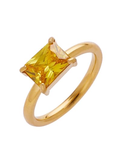 Golden+ Yellow Stainless steel Glass Stone Geometric Minimalist Band Ring