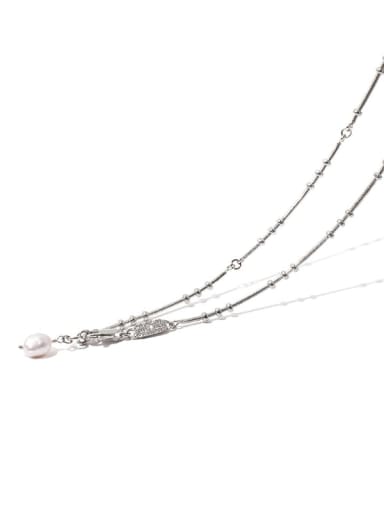 Brass Freshwater Pearl Geometric Vintage Tassel Necklace