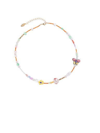 custom Brass Glass beads Multi Color Flower Bohemia Beaded Necklace