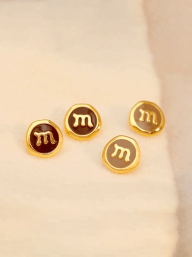 custom Brass Enamel Letter Minimalist Stud Earring