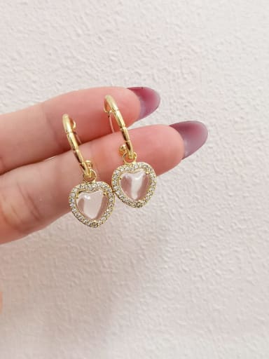Brass Glass Stone Heart Minimalist Huggie Earring