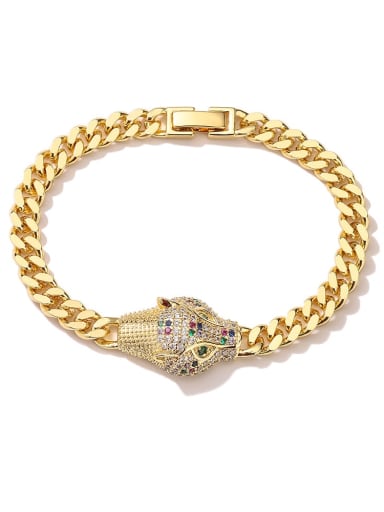 31145 Brass Cubic Zirconia Leopard Trend Link Bracelet