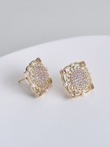 Gold ed67640 Brass Imitation Pearl Geometric Dainty Stud Earring