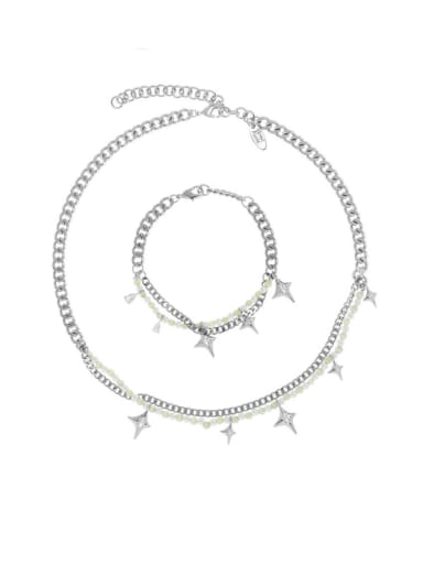 Brass Cubic Zirconia Hip Hop Star  Bracelet and Necklace Set