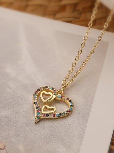 23938 Brass Cubic Zirconia Heart Vintage Necklace