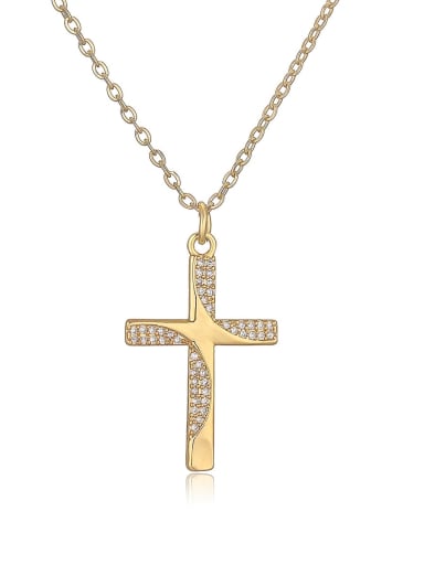 Brass Cubic Zirconia Cross Trend Regligious Necklace