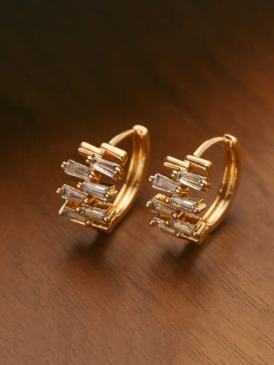 43623 Brass Cubic Zirconia Geometric Minimalist Huggie Earring