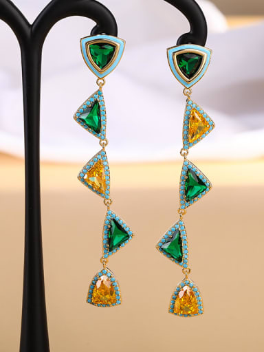 Turquoise Brass Cubic Zirconia Triangle Luxury Drop Earring