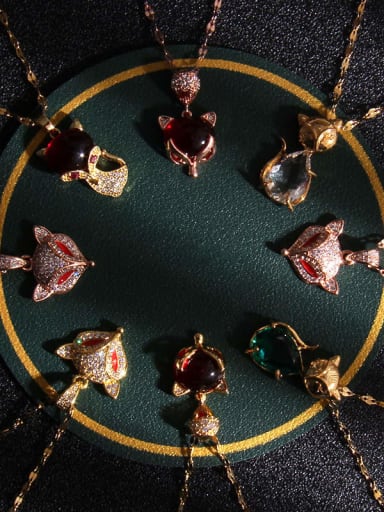 Copper Cubic Zirconia Vintage  Fox  Pendant Necklace
