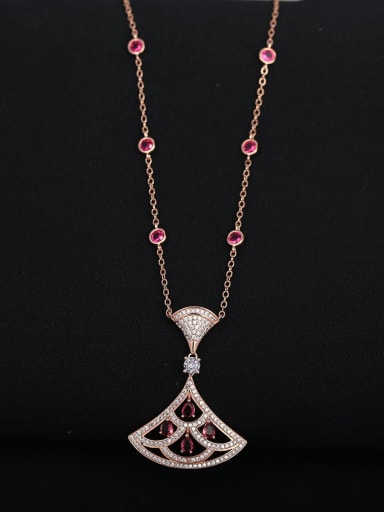 Red necklace Brass Cubic Zirconia Geometric Luxury Drop Earring