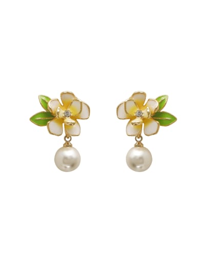 Brass Enamel Flower Minimalist Clip Earring