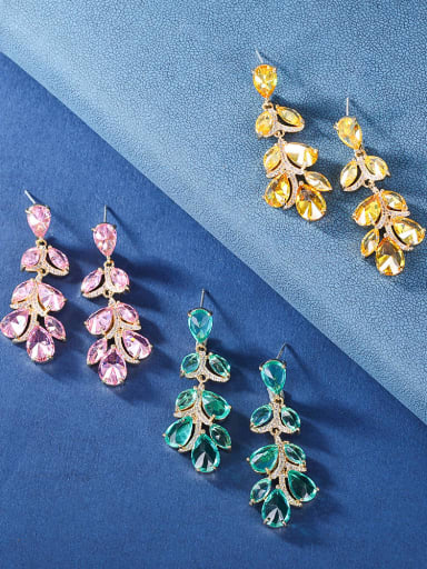 Brass Cubic Zirconia Multi Color Water Drop Luxury Cluster Earring