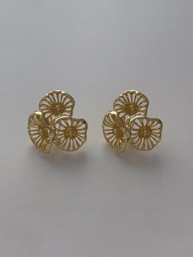 golden Brass Flower Minimalist Stud Earring
