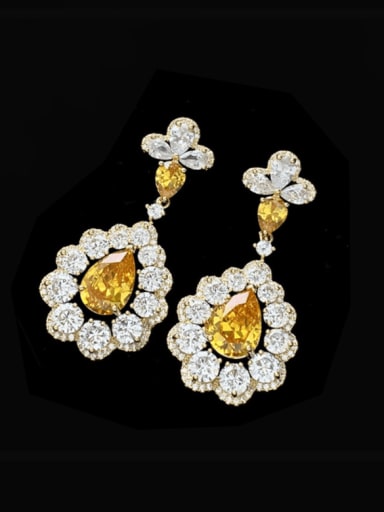 yellow Brass Cubic Zirconia Multi Color Water Drop Luxury Cluster Earring
