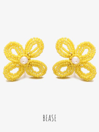 Brass Glass beads Multi Color Flower Bohemia Pure handmade Weave Earring