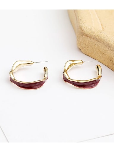 Pearl oil wine red Copper Enamel Geometric Minimalist Stud Trend Korean Fashion Earring