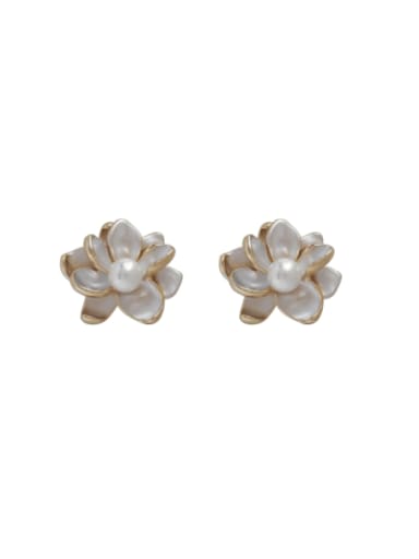 Brass Imitation Pearl Enamel Flower Minimalist Stud Earring