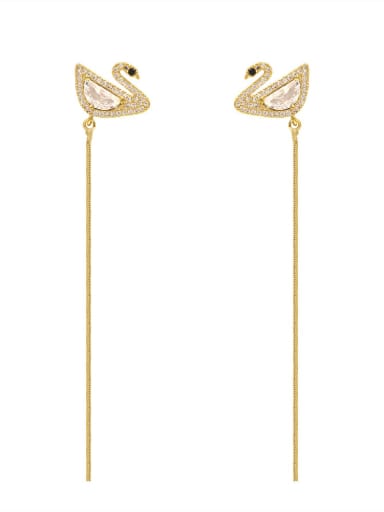 Brass Cubic Zirconia Tassel Minimalist Drop Trend Korean Fashion Earring