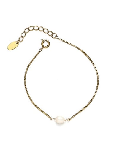 Fine chain clause Brass Imitation Pearl Geometric Minimalist Link Bracelet